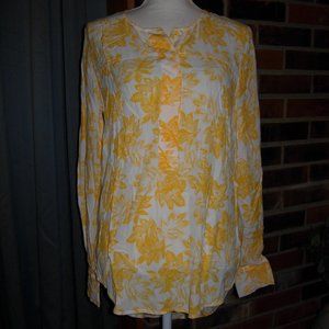 J. Crew Yellow Floral Henley Long Sleeve Tunic Popover Top S
